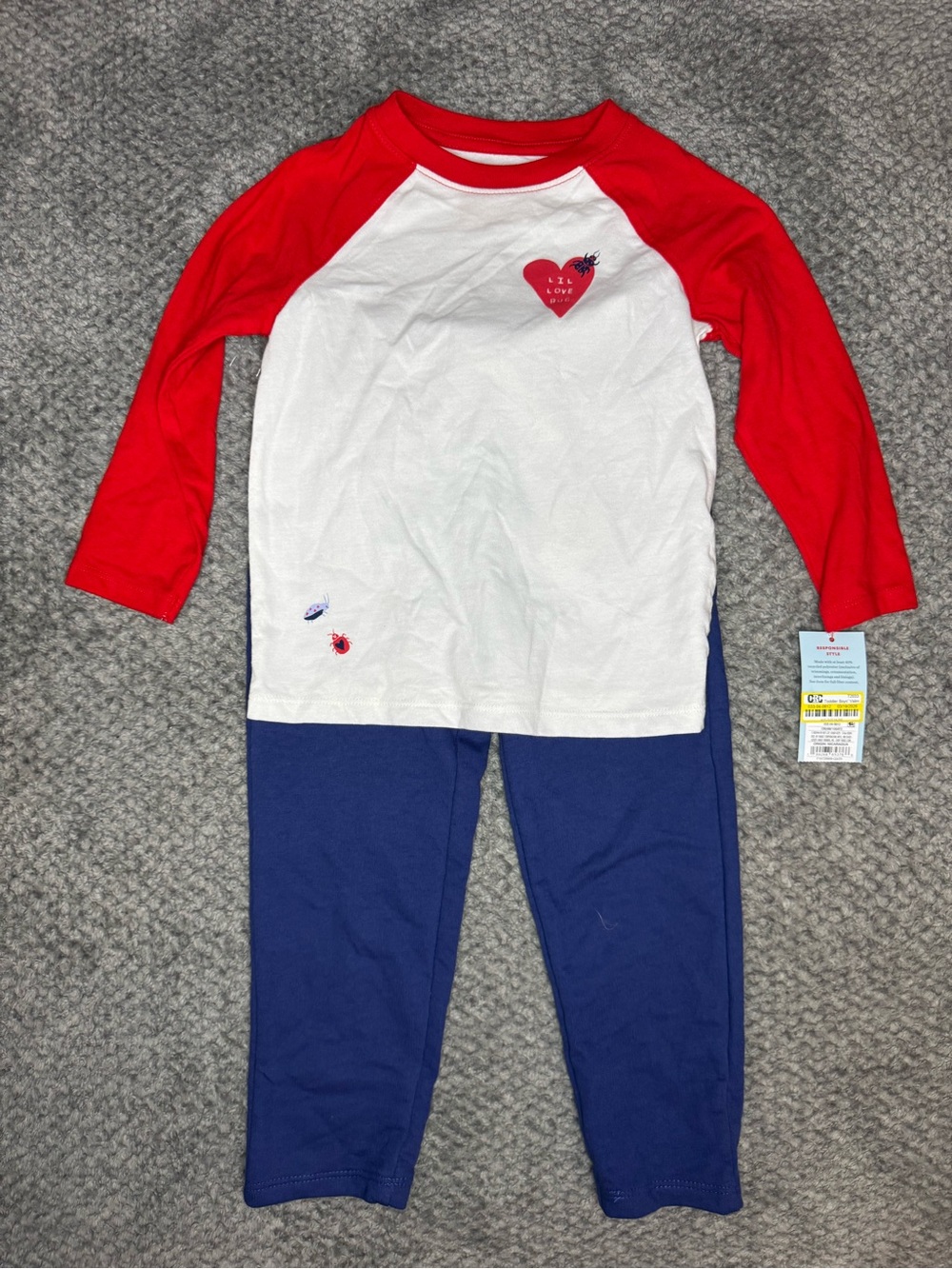 Cat & Jack Toddler Boys Little Love Bug 2pc Outfit Set - White/Blue/Red 3T NWT